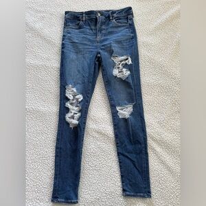 American Eagle Outfitters Dark Blue Distressed Skinny Jeans